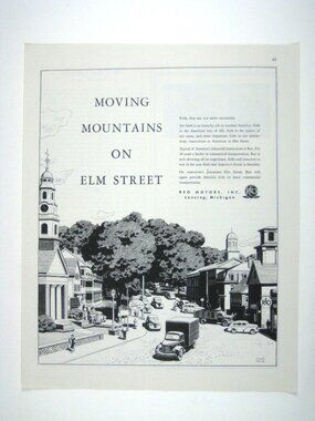 Vintage 1944 Print Ad Reo Motors Inc Moving Mountains On Elm Street Main Street
